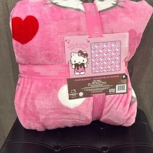 New Hello Kitty Pink Hearts & Red Bows 90"x90" Full/Queen Soft Plush Blanket